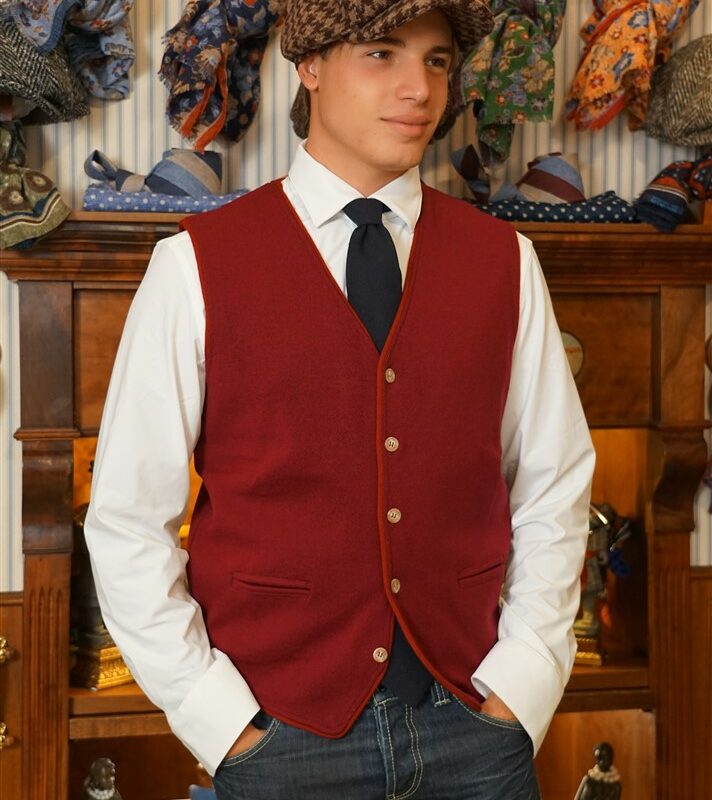 Ruby plain vest with red border