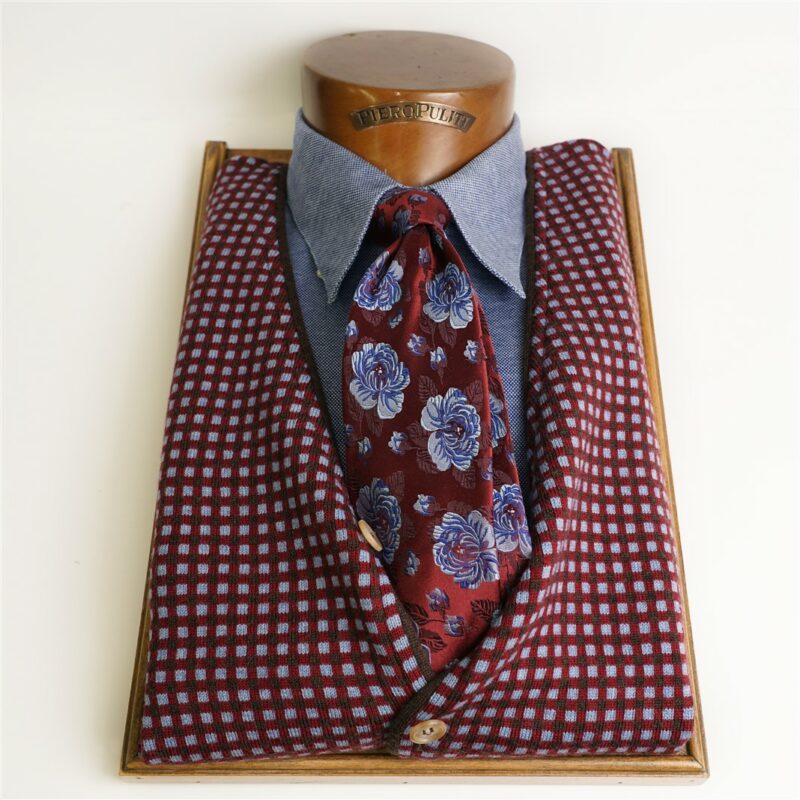 Amaranth red and brown checkered vest